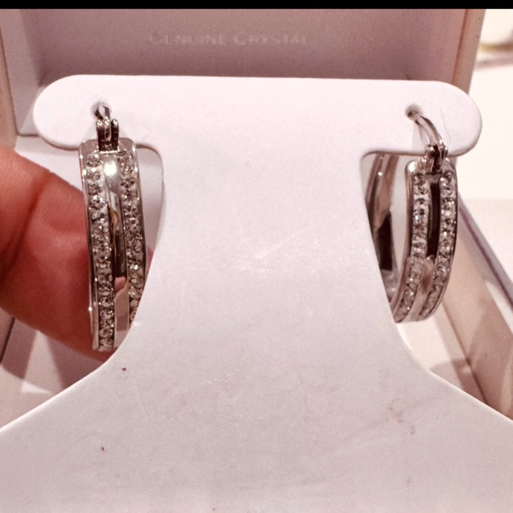 CHRYSTINA Genuine Crystal Silver Hoop Earrings